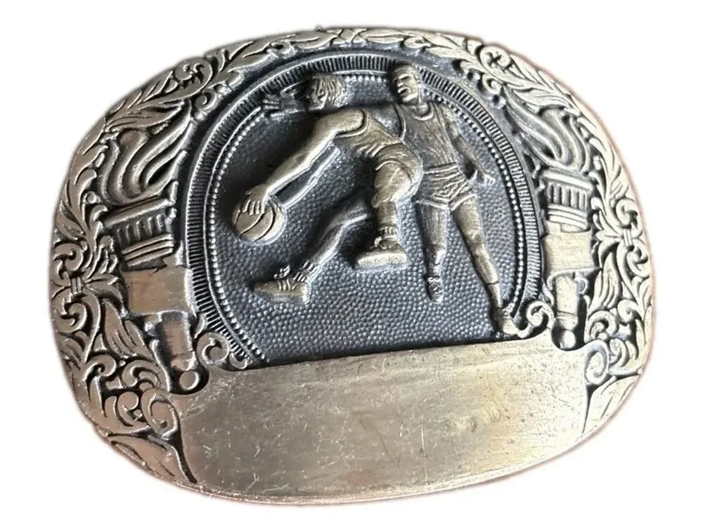 Vtg ADM Basketball Belt Buckle Award Design Medals Trophy Western Brass Gold